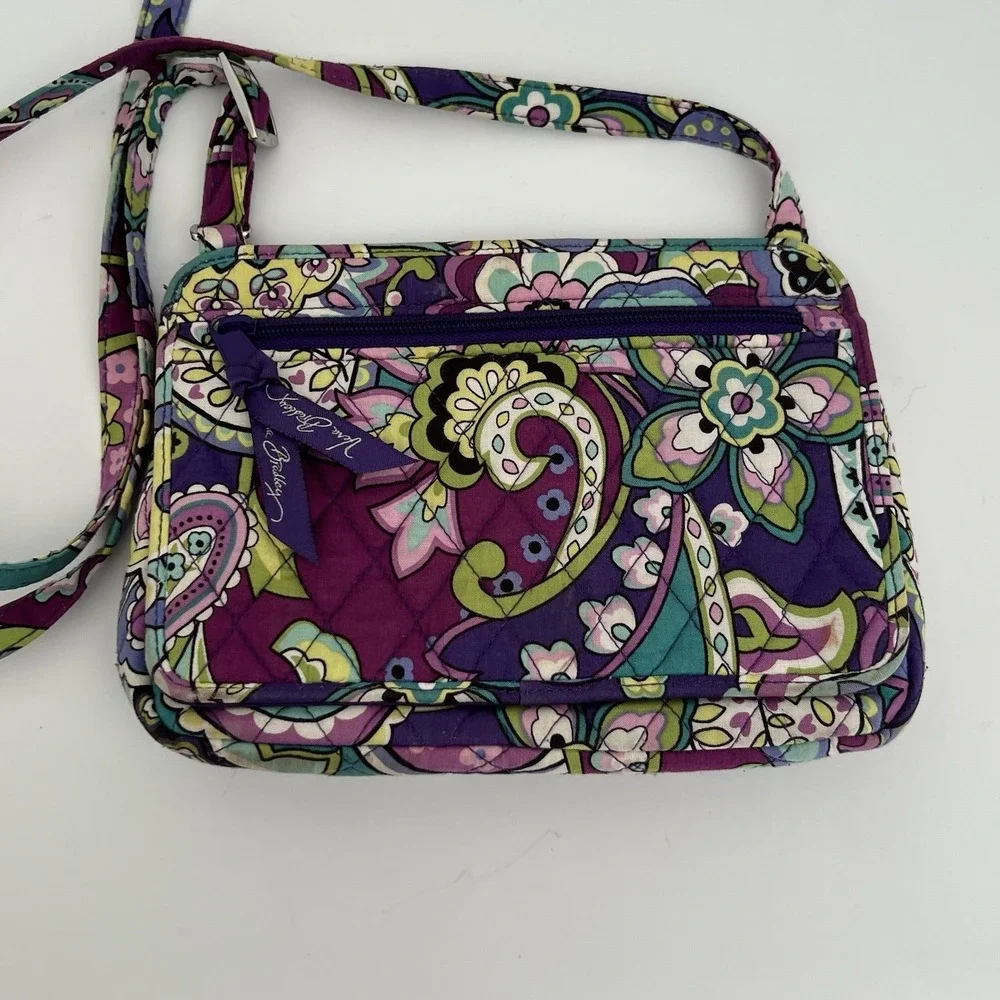 Vera Bradley Quilted Cotton Crossbody Bag Purple Teal Paisley Floral Purse